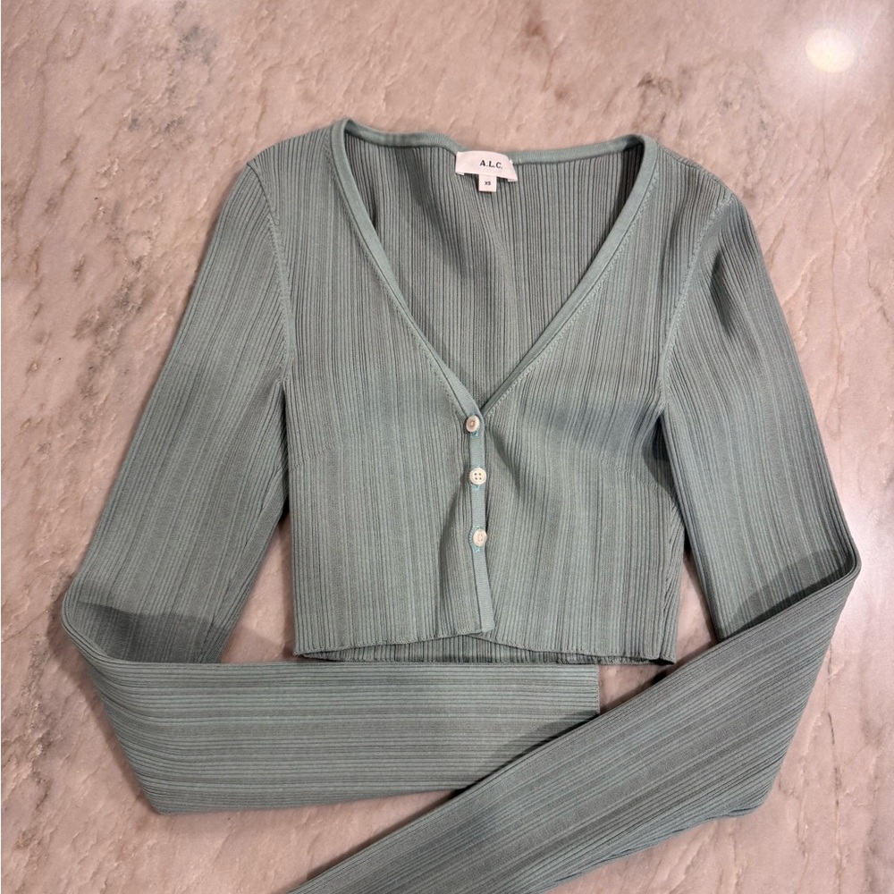 A.L.C. Women's Ribbed V-Neck Cardigan - Gray